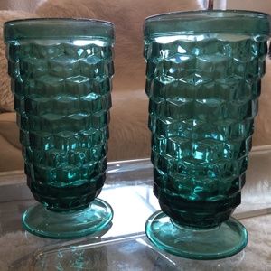 2 Gorgeous Mid-Centry Teal Whitehall Footed Glasses